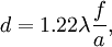 d = 1.22 \lambda \frac{f}{a},\,