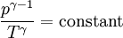 \frac{p^{\gamma -1}}{T^{\gamma}} = \mbox{constant}