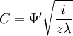 C = \Psi^\prime \sqrt{\frac{i}{z\lambda}}