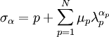 \sigma_{\alpha} = p + \sum_{p=1}^N \mu_{p} \lambda_{p}^{\alpha_p}