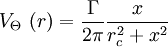 V_\Theta\ (r) = \frac{\Gamma}{2\pi} \frac{x}{r_c^2 + x^2}