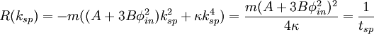 R(k_{sp})=-m((A + 3B\phi_{in}^2)k_{sp}^2 + \kappa k_{sp}^4)=\frac{m(A+3B\phi_{in}^2)^2}{4\kappa} = \frac{1}{t_{sp}}