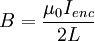 B = \frac{\mu_0 I_{enc}}{2L}