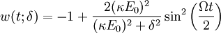 w(t;\delta) = -1 + \frac{2(\kappa E_0)^2}{(\kappa E_0)^2 + \delta^2} \sin^2 \left(\frac{\Omega t}{2}\right)