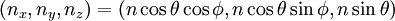 \ (n_x,n_y,n_z)=(n\cos \theta \cos \phi,n\cos \theta \sin \phi,n\sin \theta )