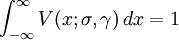 \int_{-\infty}^\infty V(x;\sigma,\gamma)\,dx = 1