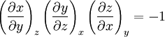 \left(\frac{\partial x}{\partial y}\right)_z\left(\frac{\partial y}{\partial z}\right)_x\left(\frac{\partial z}{\partial x}\right)_y = -1