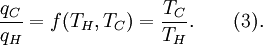 \frac{q_C}{q_H} = f(T_H,T_C) = \frac{T_C}{T_H}.\qquad (3).