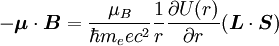 -\boldsymbol{\mu}\cdot\boldsymbol{B} = {\mu_B\over \hbar m_e e c^2}{1\over r}{\partial U(r) \over \partial r} (\boldsymbol{L}\cdot\boldsymbol{S})