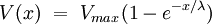 V(x) \ = \ V_{max} (1 - e^{-x /\lambda})