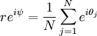 re^{i \psi} = \frac{1}{N} \sum_{j=1}^{N} e^{i \theta_j}