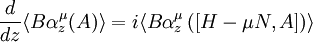 \frac{d}{dz}\langle B\alpha^\mu_z(A)\rangle = i\langle B\alpha^\mu_z\left(\left[H-\mu N,A\right]\right)\rangle