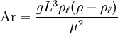 {\rm Ar} = \frac{g L^3 \rho_\ell (\rho - \rho_\ell)}{\mu^2}