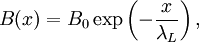 B(x)=B_0\exp\left(-\frac{x}{\lambda_L}\right),