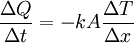 \frac{\Delta Q}{\Delta t} = -k A \frac{\Delta T}{\Delta x}