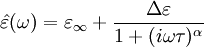 \hat{\varepsilon}(\omega) = \varepsilon_{\infty} + \frac{\Delta\varepsilon}{1+(i\omega\tau)^{\alpha}}