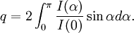 q = 2\int_0^{\pi}\frac{I(\alpha)}{I(0)} \sin \alpha d\alpha.