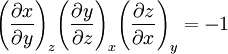 {\left ( \frac{\partial x}{\partial y} \right )}_z {\left ( \frac{\partial y}{\partial z} \right )}_x {\left ( \frac{\partial z}{\partial x} \right )}_y = -1