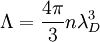 \Lambda = \frac {4\pi}{3} n \lambda_D^3