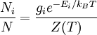 {{N_i}\over{N}} = {{g_i e^{-E_i/k_BT}}\over{Z(T)}}