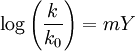 \log { \left ( \frac{k}{k_0} \right ) } = mY \,