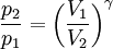 \frac{p_2}{p_1} = \left( \frac{V_1}{V_2} \right)^{\gamma}