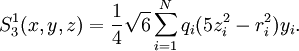 S^1_3(x,y,z) =  \frac{1}{4}\sqrt{6}\sum_{i=1}^N q_i  (5z_i^2-r_i^2) y_i .