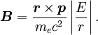 \boldsymbol{B} = {\boldsymbol{r}\times\boldsymbol{p}\over m_ec^2} \left | {E\over r}\right|.