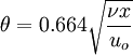 \theta = 0.664 \sqrt{{\nu x}\over u_o}