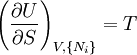 \left(\frac{\partial U}{\partial S}\right)_{V,\{N_i\}}=T