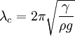 \lambda_c = 2 \pi \sqrt{ \frac{\gamma}{\rho g}}