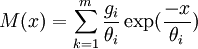 M(x)=\sum_{k=1}^m \frac{g_i}{\theta_i}\exp(\frac{-x}{\theta_i})