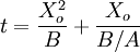 t = \frac{X_o^2}{B} + \frac{X_o}{B/A}