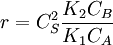 r=C_S^2 \frac{K_2C_B}{K_1C_A}
