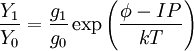 \frac{Y_1}{Y_0}  =  \frac{g_1}{g_0} \exp \Bigg(\frac{\phi-IP}{kT}\Bigg)