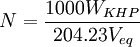 N=\frac{1000W_{KHP}}{204.23V_{eq}}