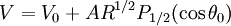 V=V_0+AR^{1/2}P _{1/2} (\cos\theta _0)\,