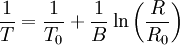 \frac{1}{T}=\frac{1}{T_0} + \frac{1}{B}\ln \left(\frac{R}{R_0}\right)