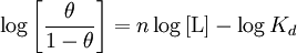 \log \left[ \frac{\theta}{1 - \theta} \right] =  n \log \left[ \mathrm{L} \right] - \log K_{d}