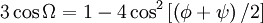 3 \cos \Omega = 1 - 4 \cos^{2} \left[ \left(\phi + \psi \right)/2 \right]