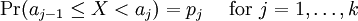 \operatorname{Pr}(a_{j-1}\le X < a_j) = p_j \quad \mbox{ for } j=1,\ldots,k