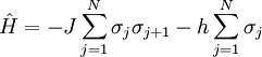 \hat H = -J \sum_{j =1}^{N} \sigma_j \sigma_{j+1} - h \sum_{j =1}^{N} \sigma_j