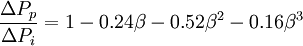 \frac{\Delta P_p}{\Delta P_i} =   1 - 0.24 \beta - 0.52 \beta ^2 - 0.16 \beta ^3