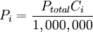 P_i =\frac{P_{total}C_i}{1,000,000}
