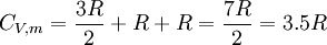 C_{V,m}=\frac{3R}{2}+R+R=\frac{7R}{2}=3.5 R