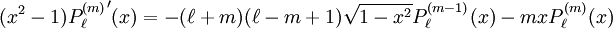 (x^2-1){P_{\ell}^{(m)}}'(x) = -(\ell+m)(\ell-m+1)\sqrt{1-x^2}P_{\ell}^{(m-1)}(x) - mxP_{\ell}^{(m)}(x)