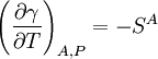 \left( \frac{\partial \gamma}{\partial T} \right)_{A,P}=-S^{A}