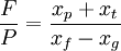 \frac{F}{P} = \frac{x_{p} + x_{t}}{x_{f} - x_{g}}