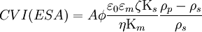 \ CVI(ESA) = A\phi\frac{\varepsilon_0\varepsilon_m\zeta\Kappa_s}{\eta\Kappa_m}\frac{\rho_p-\rho_s}{\rho_s}