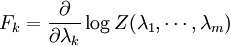 F_k = \frac{\partial}{\partial \lambda_k} \log Z(\lambda_1,\cdots, \lambda_m)